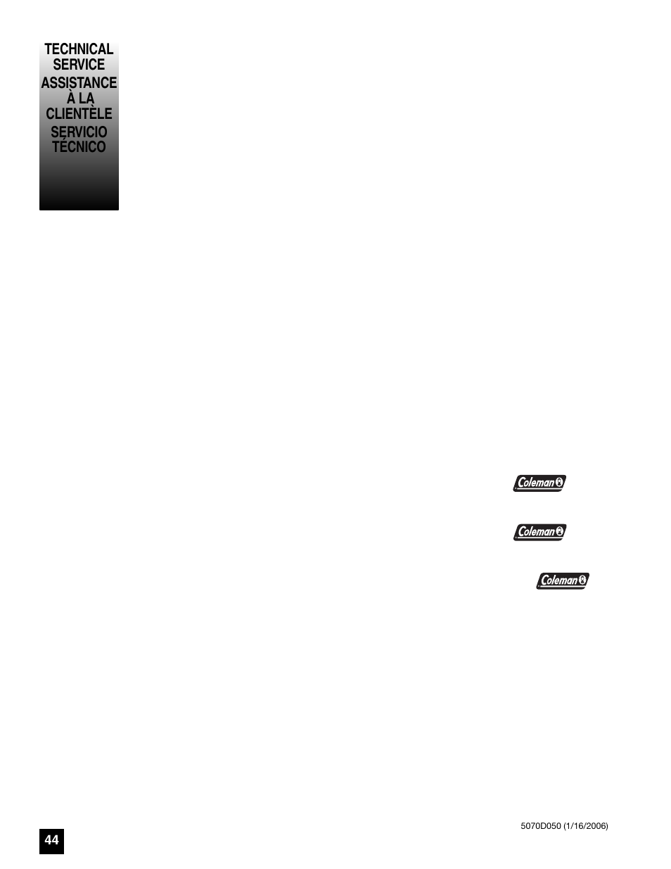 Coleman 5075 Series User Manual | Page 44 / 44