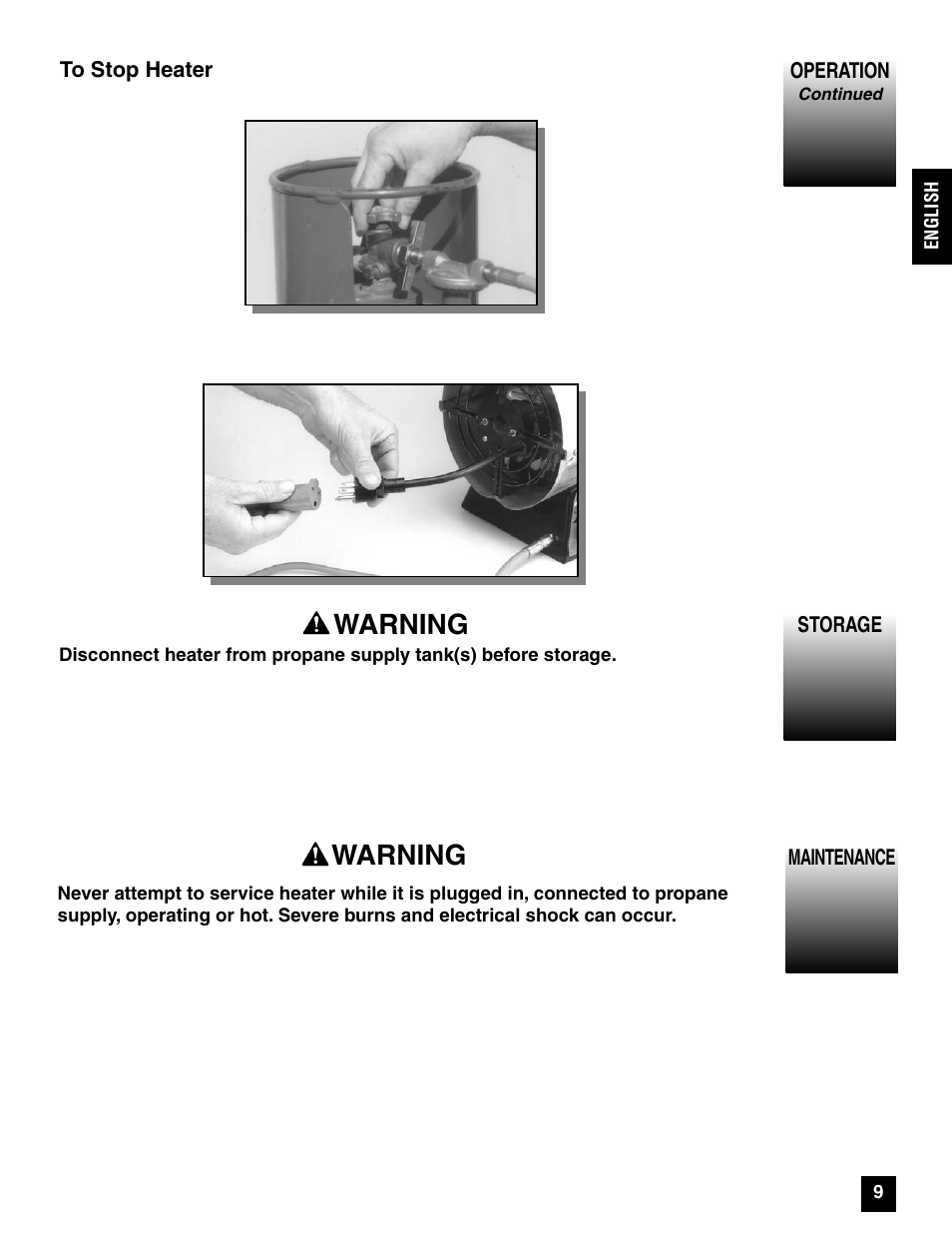Warning | Coleman 5075 Series User Manual | Page 9 / 44