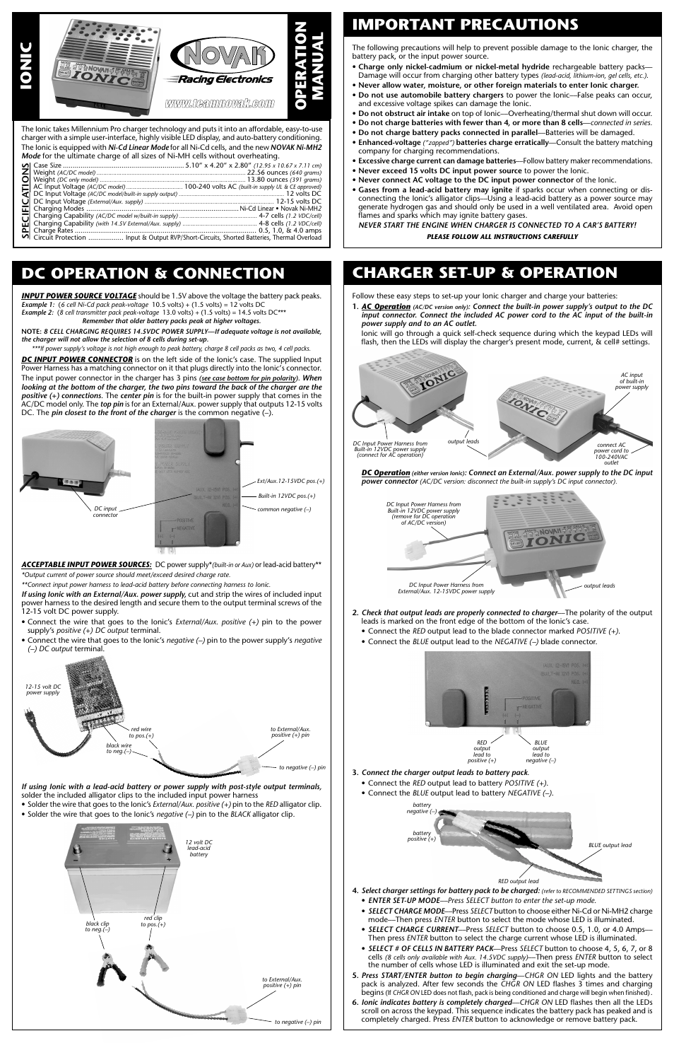 Novak Ionic AC/DC Charger User Manual | 2 pages