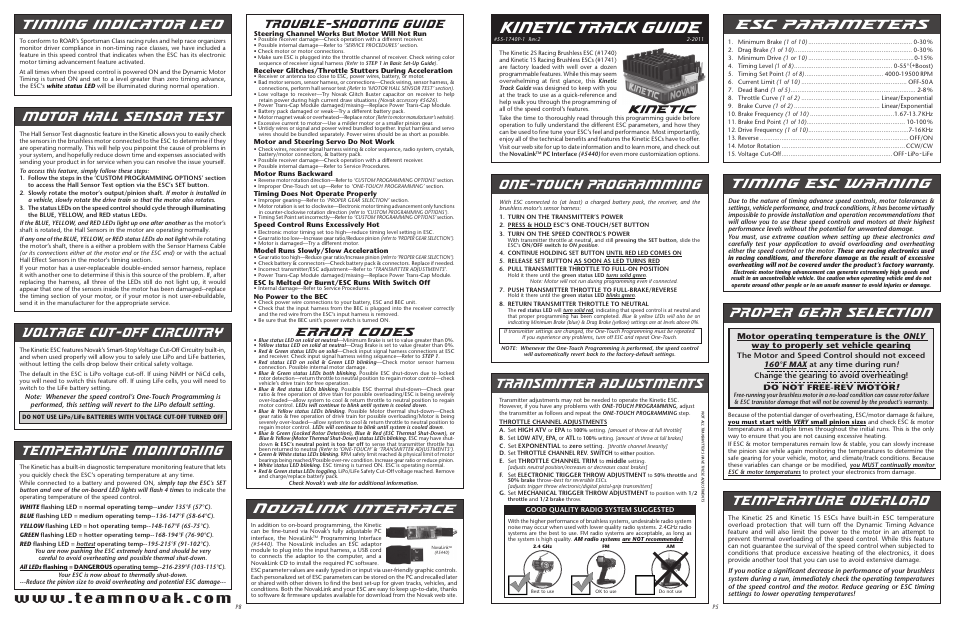 Novak Kinetic Track Guide (55-1740P-1 Rev.2) User Manual | 2 pages