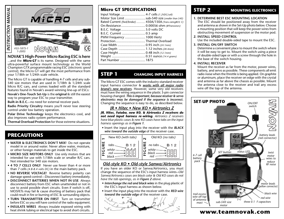 Novak Micro GT Racing ESC (55-1875-1) User Manual | 2 pages