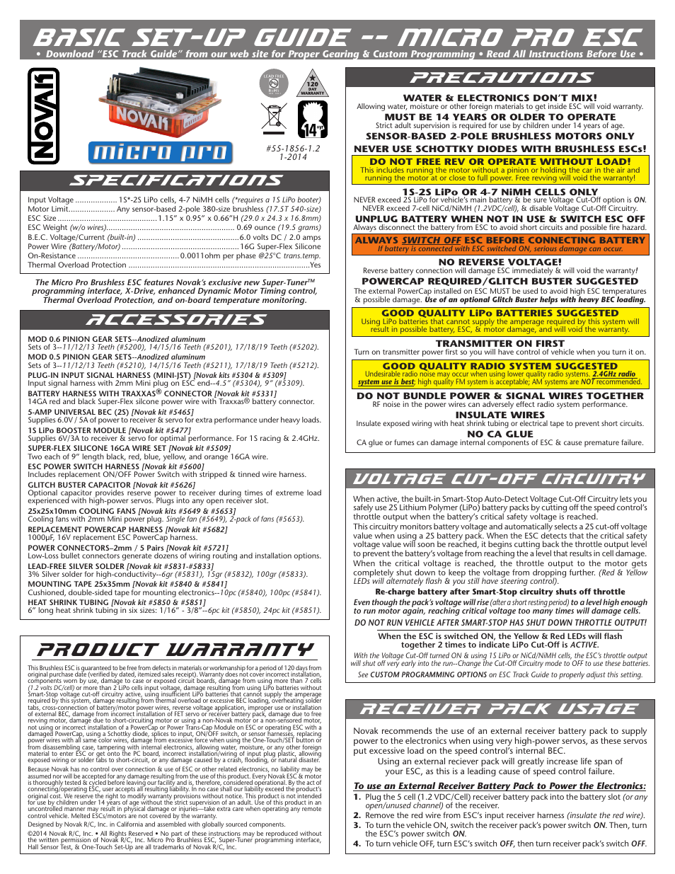 Novak Micro Pro Basic Set-Up (55-1856-1.2) User Manual | 2 pages