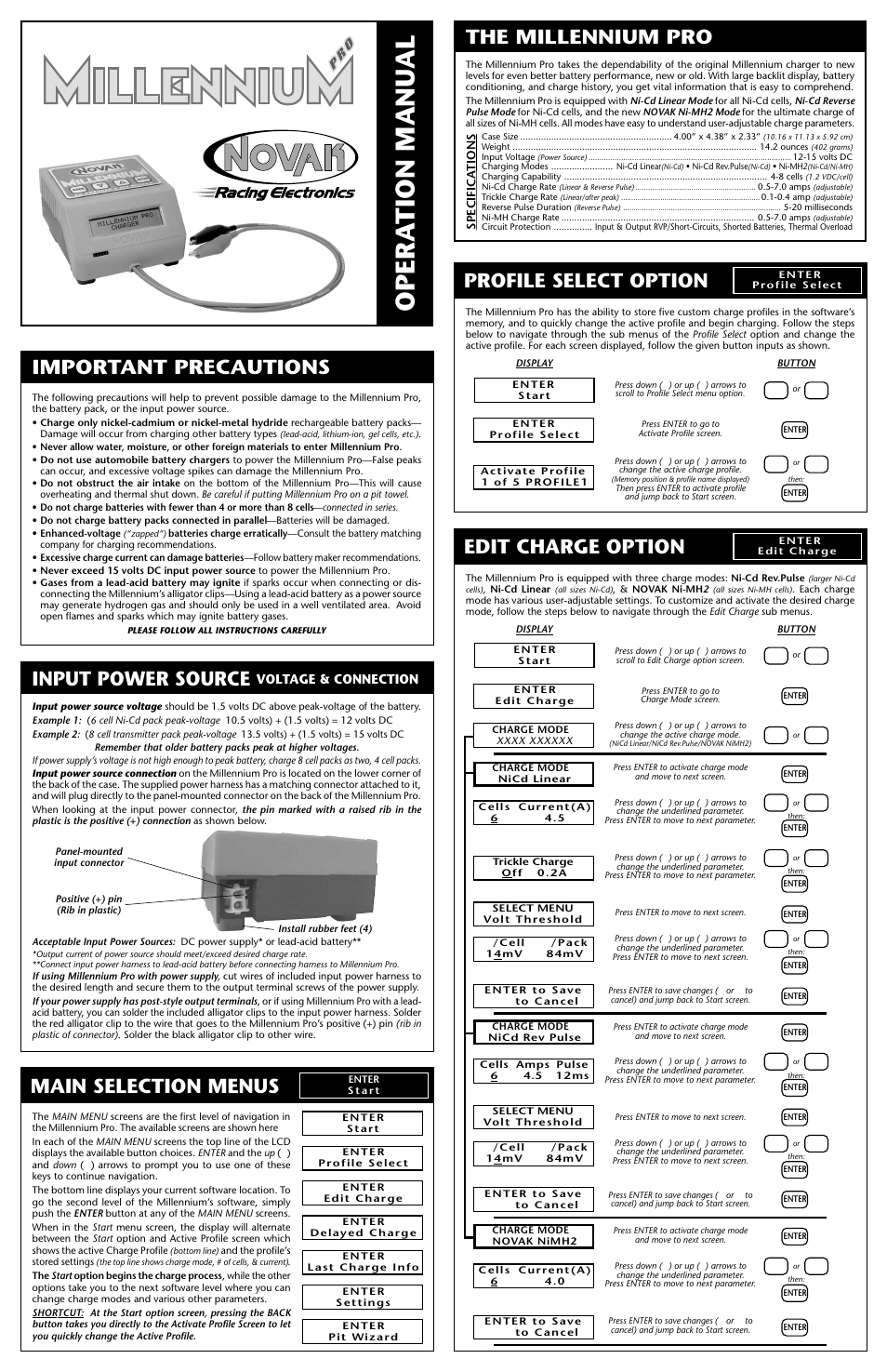 Novak Millennium Pro Charger User Manual | 4 pages