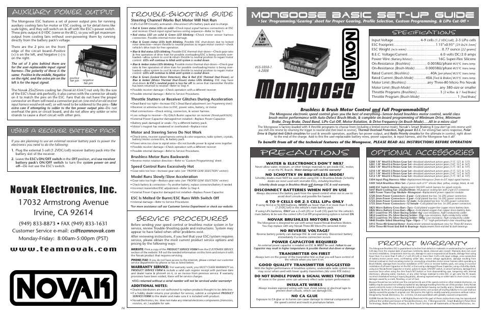 Novak Mongoose Basic Set-Up (55-3050-1) User Manual | 2 pages