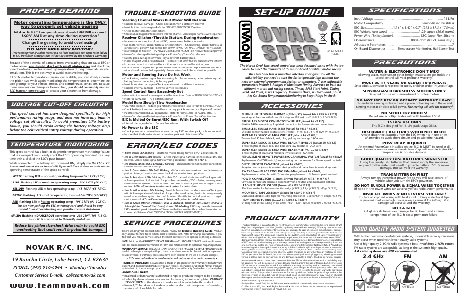 Novak Oval Spec 1S Set-Up (55-1743-1.2) User Manual | 2 pages