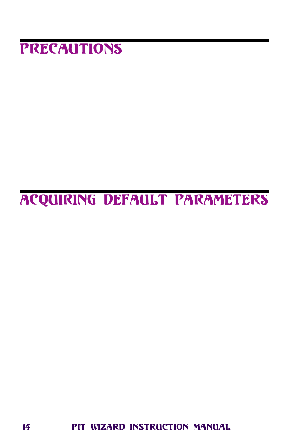 Precautions, Acquiring default parameters, Precautions acquiring default parameters | Novak Pit Wizard User Manual | Page 14 / 34