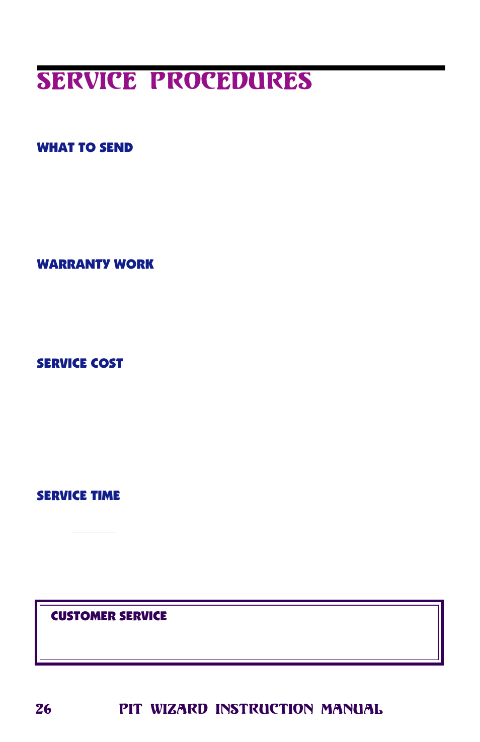 Service procedures | Novak Pit Wizard User Manual | Page 26 / 34