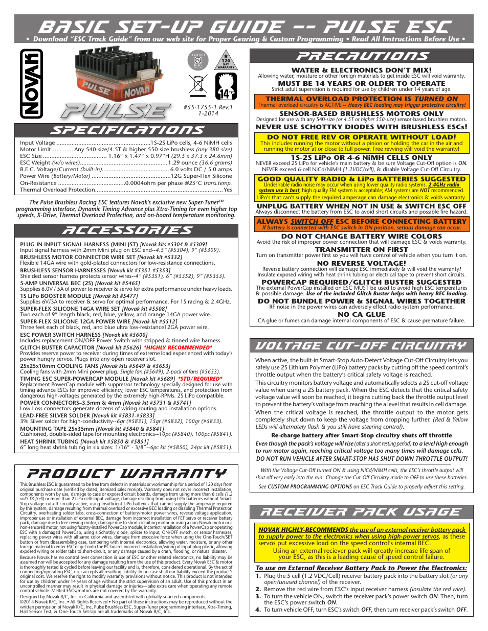 Novak Pulse Basic Set-Up (version 1 with button on remote programming switch) (55-1755-1 Rev.1) User Manual | 2 pages