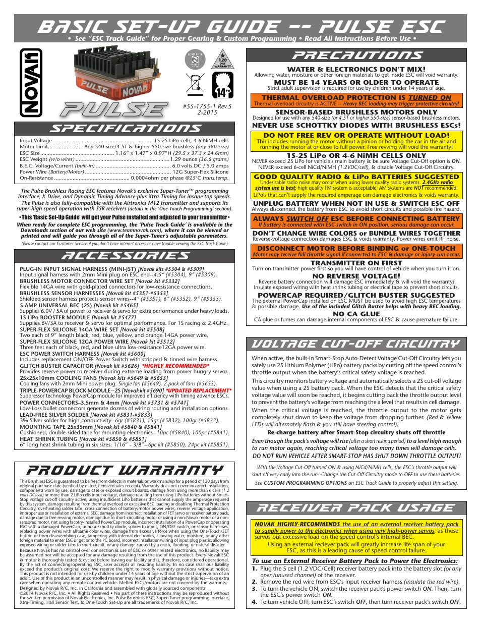 Novak Pulse Basic Set-Up -- SSR (New PCB with button on corner of board) (55-1755-1 Rev.5) User Manual | 2 pages