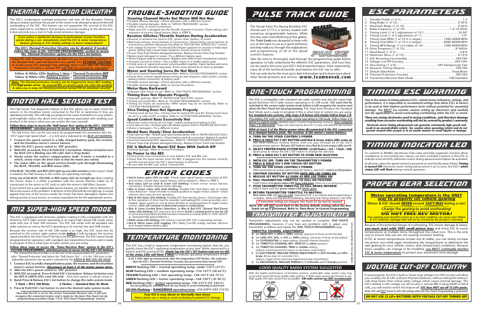 Novak Pulse Track Guide -- SSR (Airtronics M12 super-high speed SSR mode compatible) (55-1755P-1 Rev.2) User Manual | 2 pages