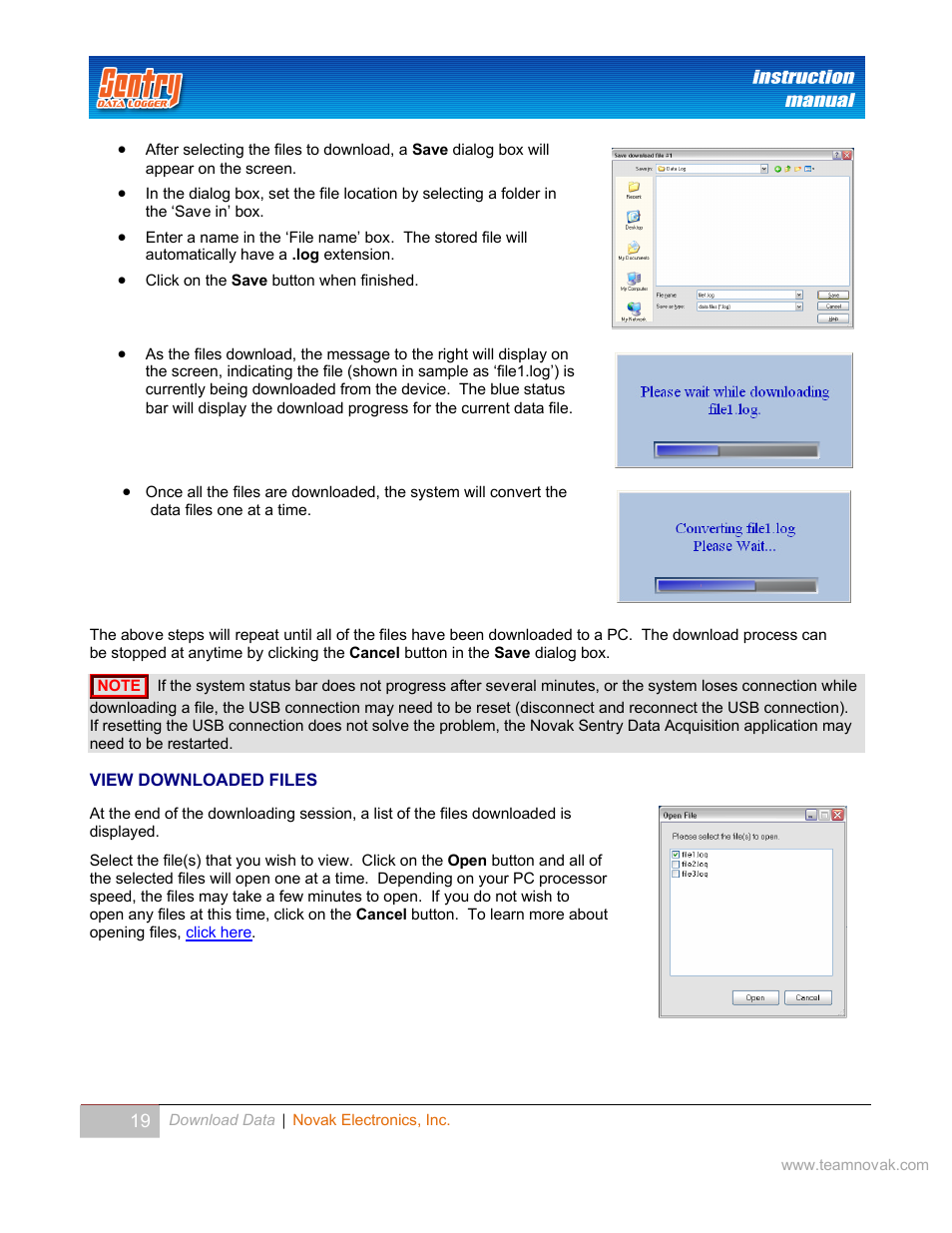 View downloaded files, Ownloaded, Iles | Novak Sentry Data Logger User Manual | Page 19 / 35