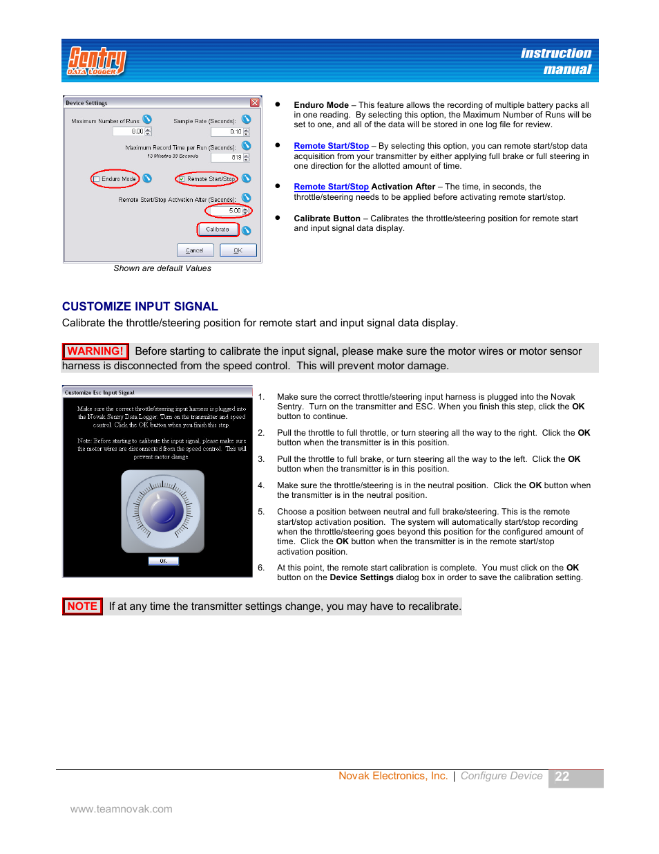 Customize input signal, Ustomize, Nput | Ignal, See the, Configurable in the, Customize esc input signal | Novak Sentry Data Logger User Manual | Page 22 / 35
