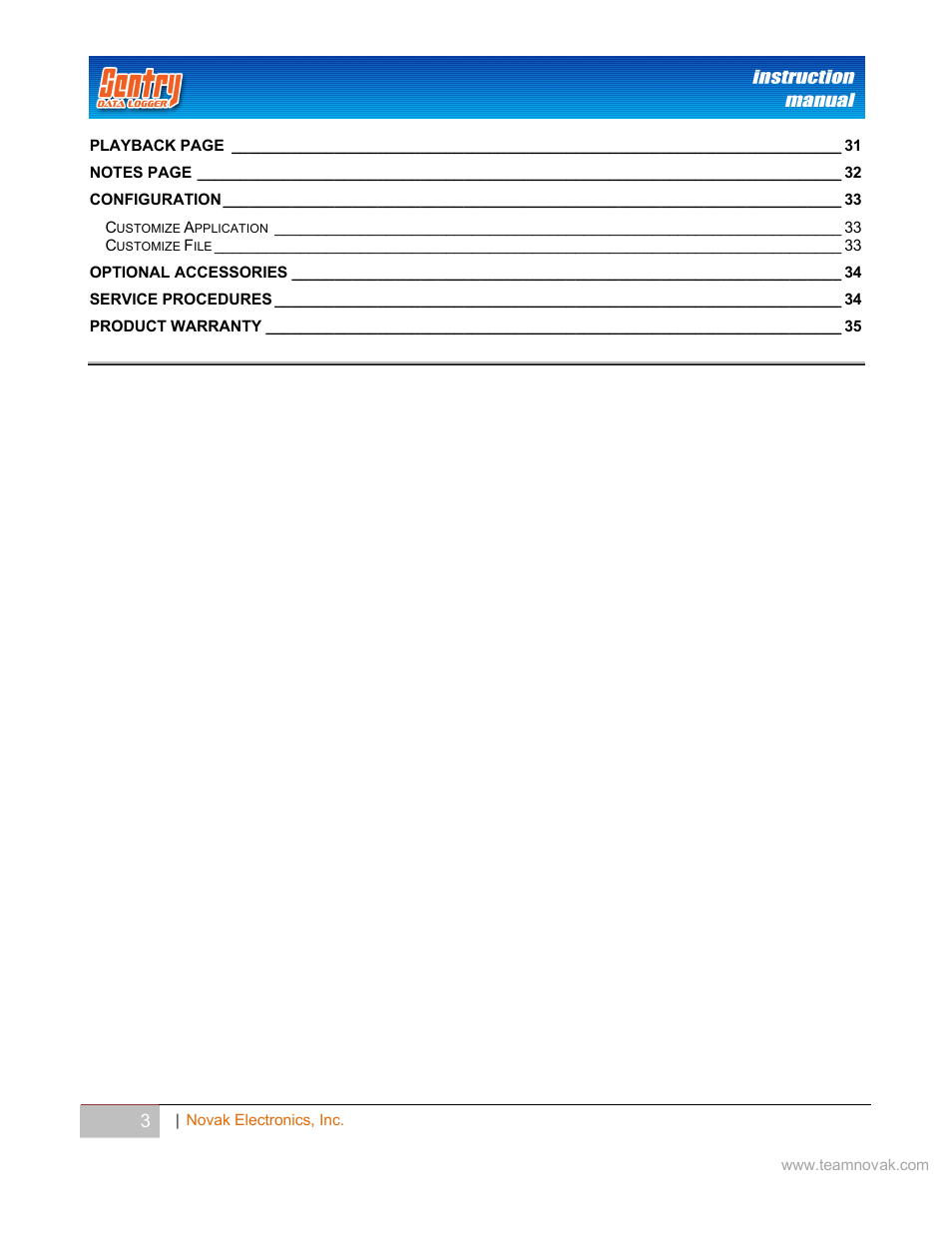 Novak Sentry Data Logger User Manual | Page 3 / 35