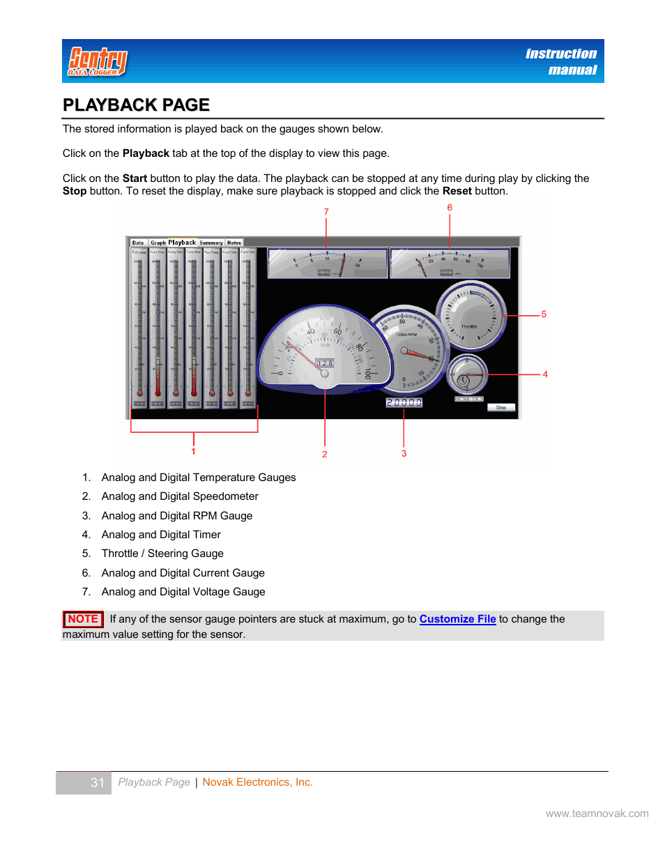 Playback, Places. one of the locations is in the | Novak Sentry Data Logger User Manual | Page 31 / 35