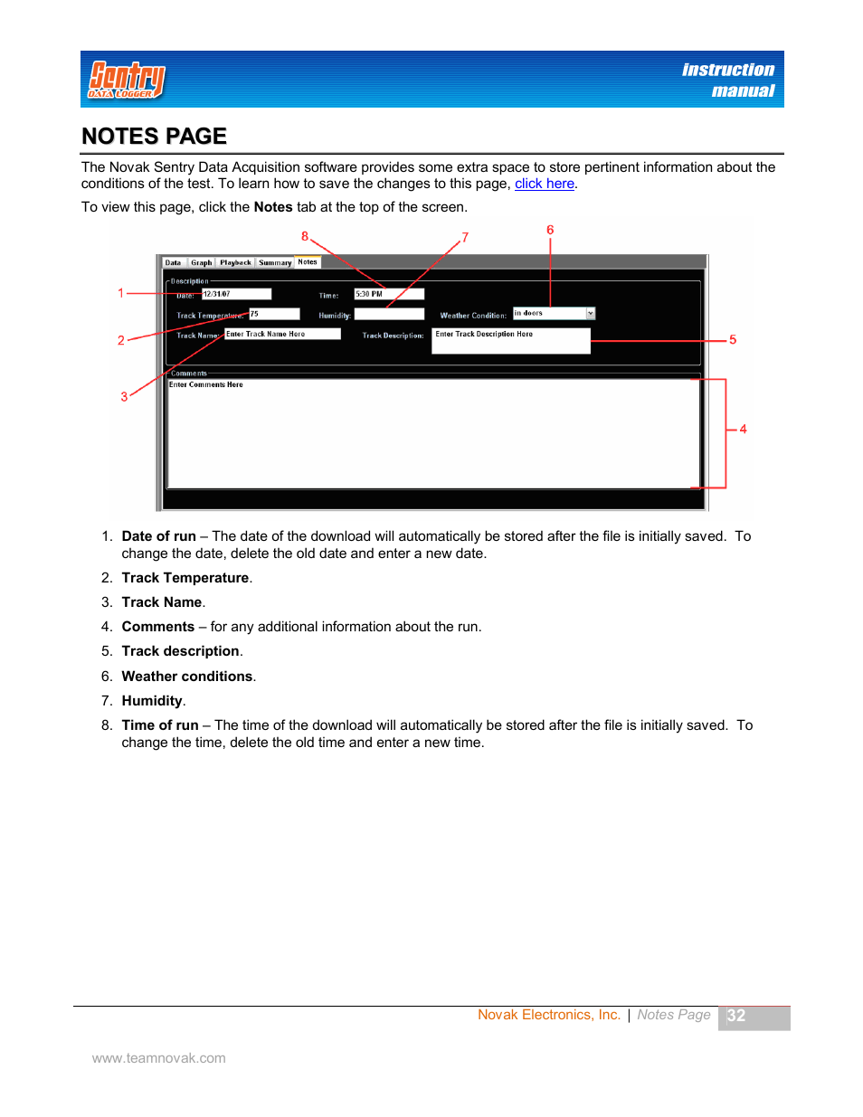 Notes | Novak Sentry Data Logger User Manual | Page 32 / 35