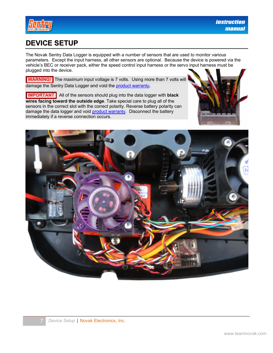 Device setup | Novak Sentry Data Logger User Manual | Page 7 / 35