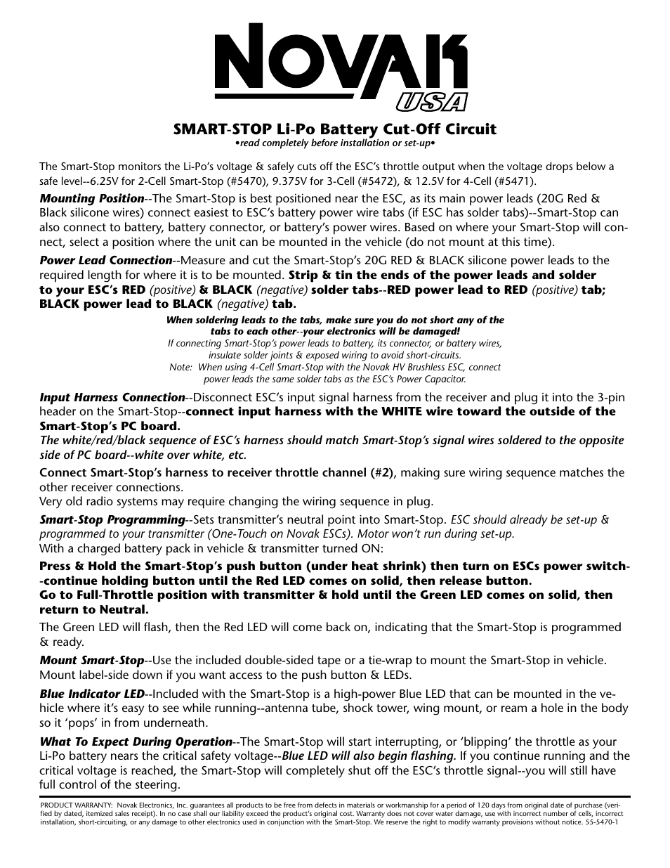 Novak Smart-Stop Li-Po Cut-Off Module User Manual | 1 page