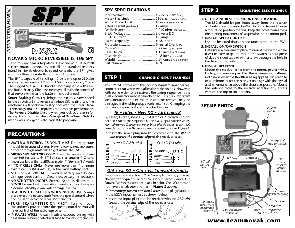 Novak Spy Micro-Reversible ESC User Manual | 2 pages