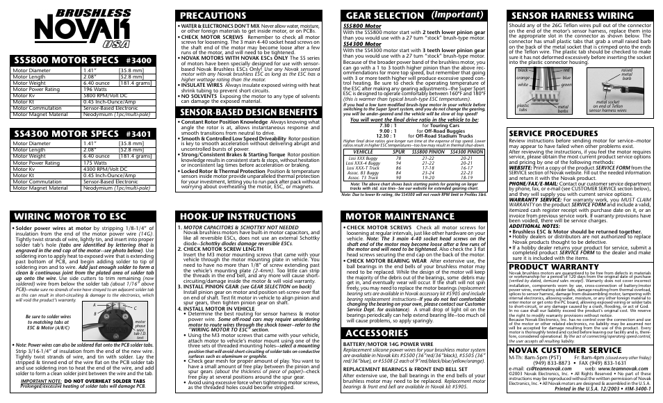 Novak SS5800 Motor Only User Manual | 1 page