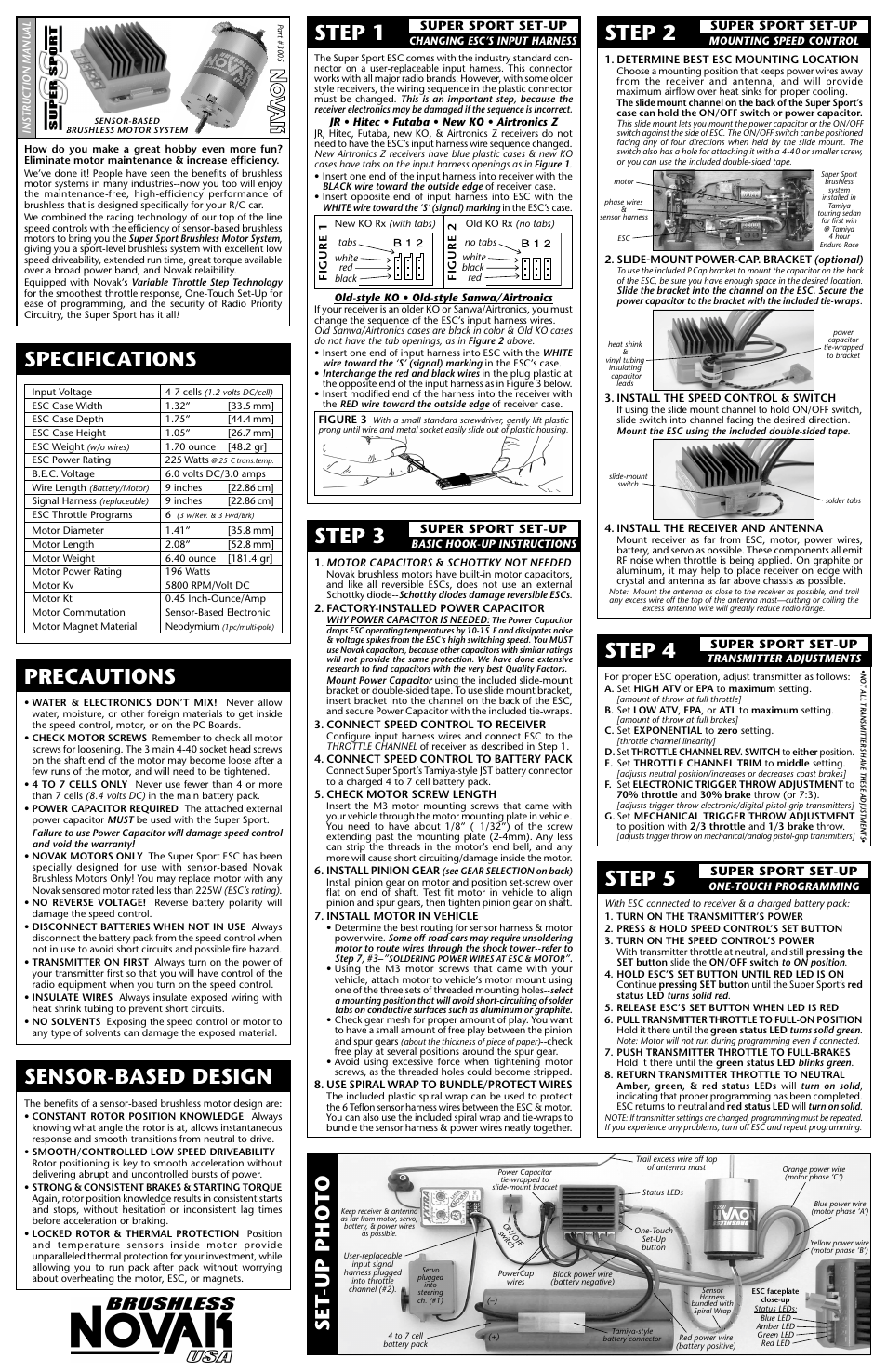 Novak Super Sport Brushless Motor System (SS5800 & SS4300 Motors) (3005) User Manual | 2 pages