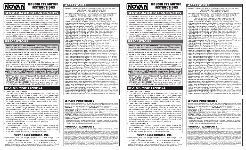 Novak Velociti/SS Pro Motor (55-3400-1 Rev.8) User Manual | 2 pages