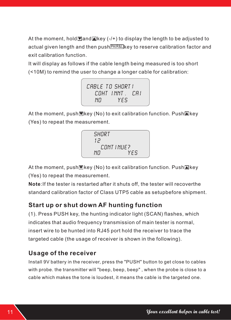 页 14, Start up or shut down af hunting function, Usage of the receiver | NOYAFA NF-8208 User Manual | Page 14 / 16