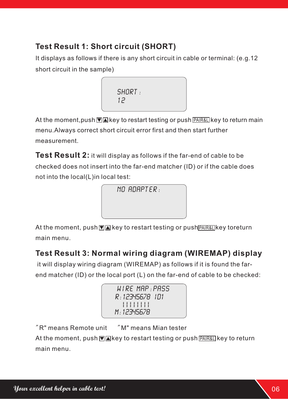 Test result 1: short circuit (short), Test result 2 | NOYAFA NF-8208 User Manual | Page 9 / 16