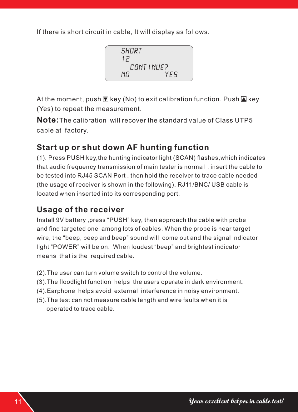 页 14, Start up or shut down af hunting function, Usage of the receiver | NOYAFA NF-308 User Manual | Page 14 / 16