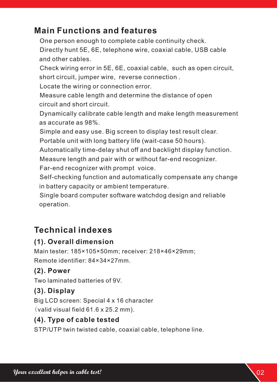 Main functions and features, Technical indexes | NOYAFA NF-308 User Manual | Page 5 / 16