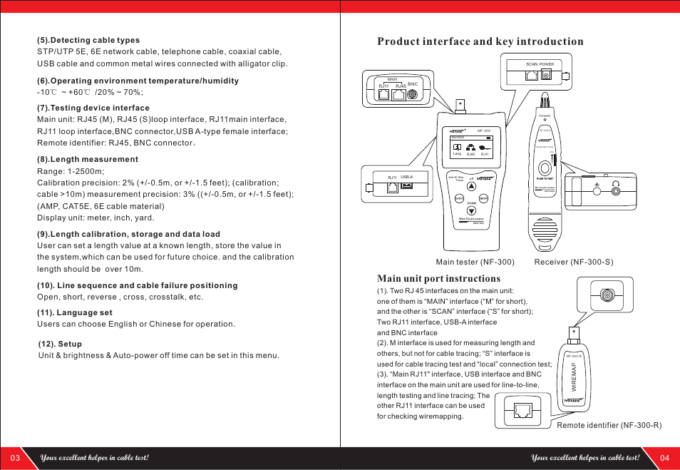 Product interface and key introduction, Main unit port instructions | NOYAFA NF-300 User Manual | Page 4 / 12