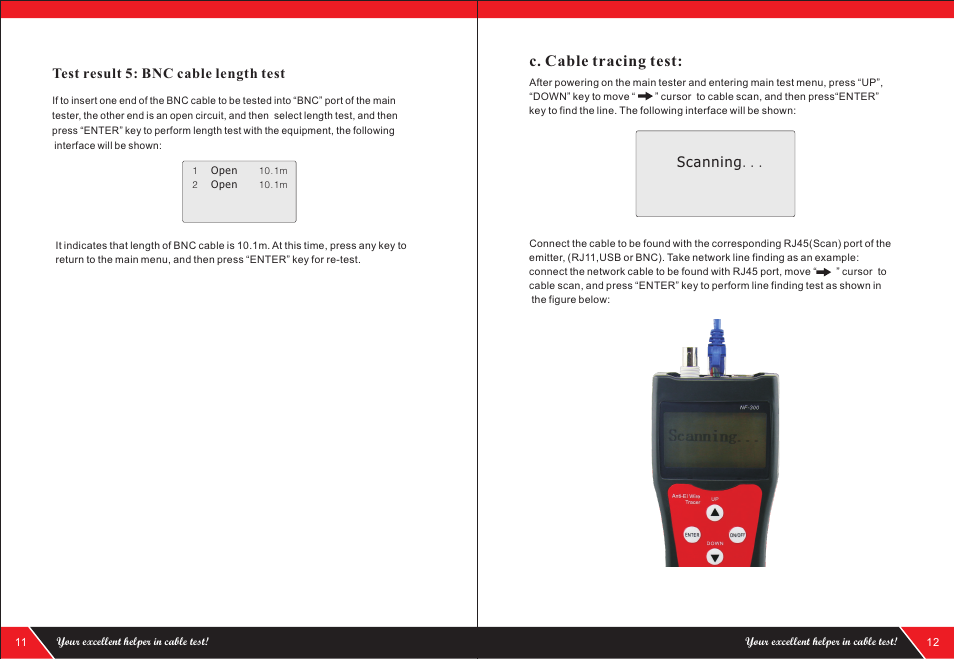 C. cable tracing test, Test result 5: bnc cable length test, Scanning | NOYAFA NF-300 User Manual | Page 8 / 12