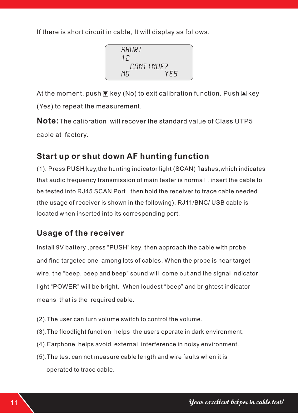 页 14, Start up or shut down af hunting function, Usage of the receiver | NOYAFA NF-388 User Manual | Page 14 / 16