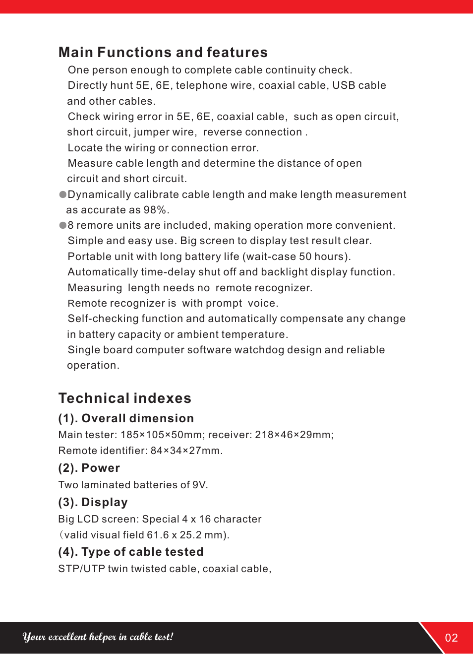 Main functions and features, Technical indexes | NOYAFA NF-388 User Manual | Page 5 / 16