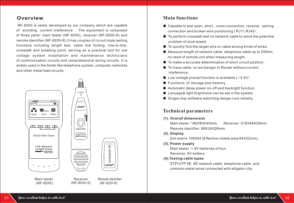 Overview, Main functions, Technical parameters | NOYAFA NF-8200 User Manual | Page 3 / 12