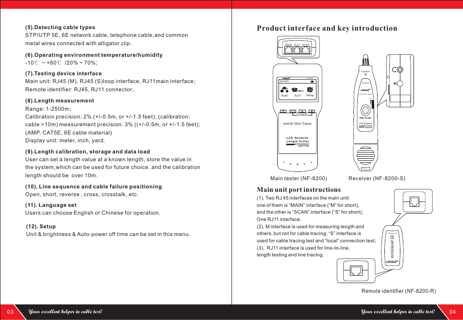 Product interface and key introduction, Main unit port instructions | NOYAFA NF-8200 User Manual | Page 4 / 12