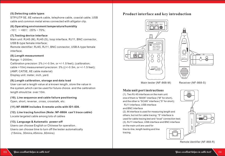 Product interface and key introduction, Main unit port instructions | NOYAFA NF-868A User Manual | Page 4 / 12