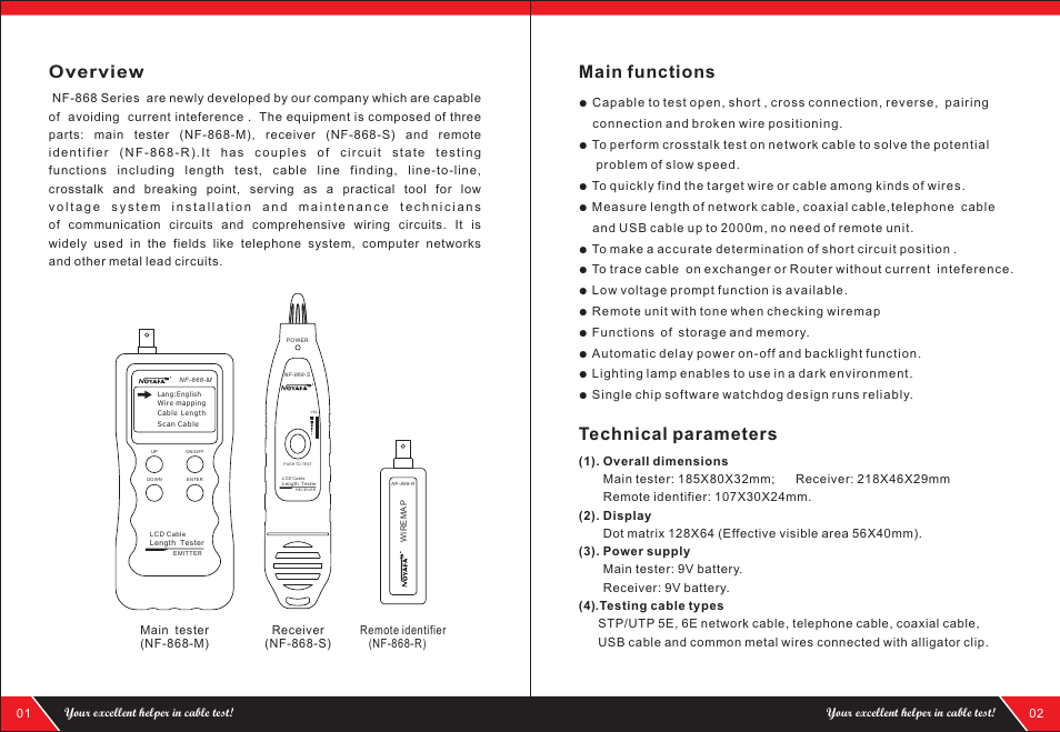 Overview, Main functions, Technical parameters | NOYAFA NF-868 User Manual | Page 3 / 12
