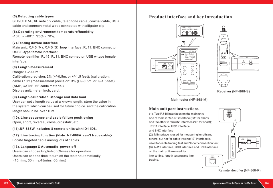 Product interface and key introduction, Main unit port instructions | NOYAFA NF-868 User Manual | Page 4 / 12