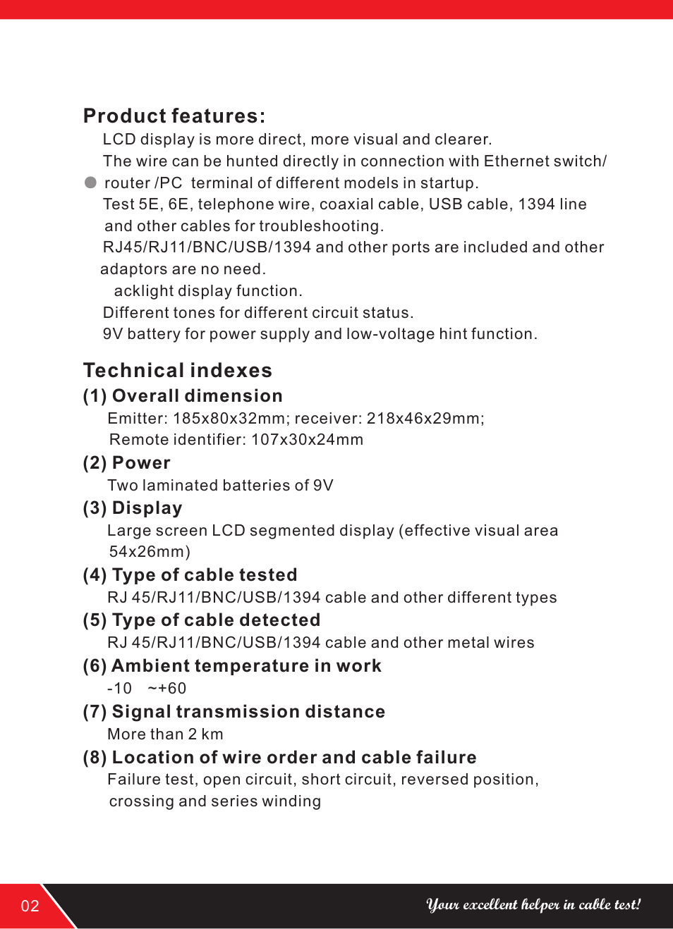 Product features, Technical indexes | NOYAFA NF-838 User Manual | Page 6 / 16