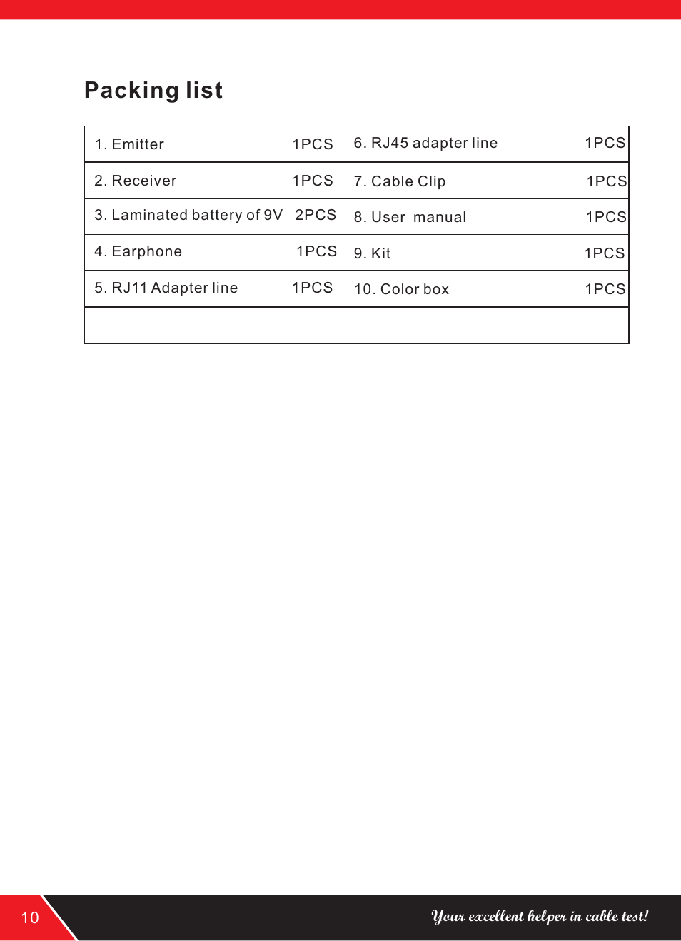 页 14, Packing list | NOYAFA NF-168 User Manual | Page 14 / 16