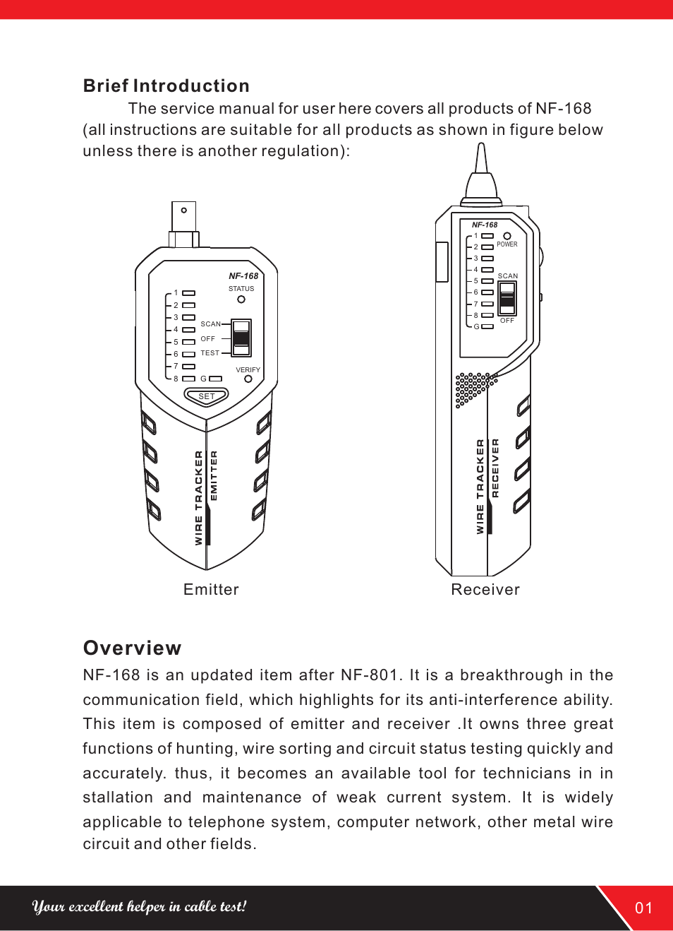 Overview, Brief introduction, Emitter receiver | NOYAFA NF-168 User Manual | Page 5 / 16