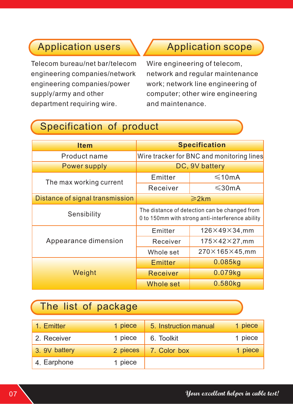 页 10, The list of package | NOYAFA NF-818 User Manual | Page 10 / 12