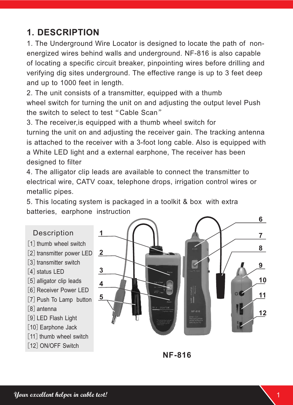 Description, Nf-816 | NOYAFA NF-816 User Manual | Page 3 / 12