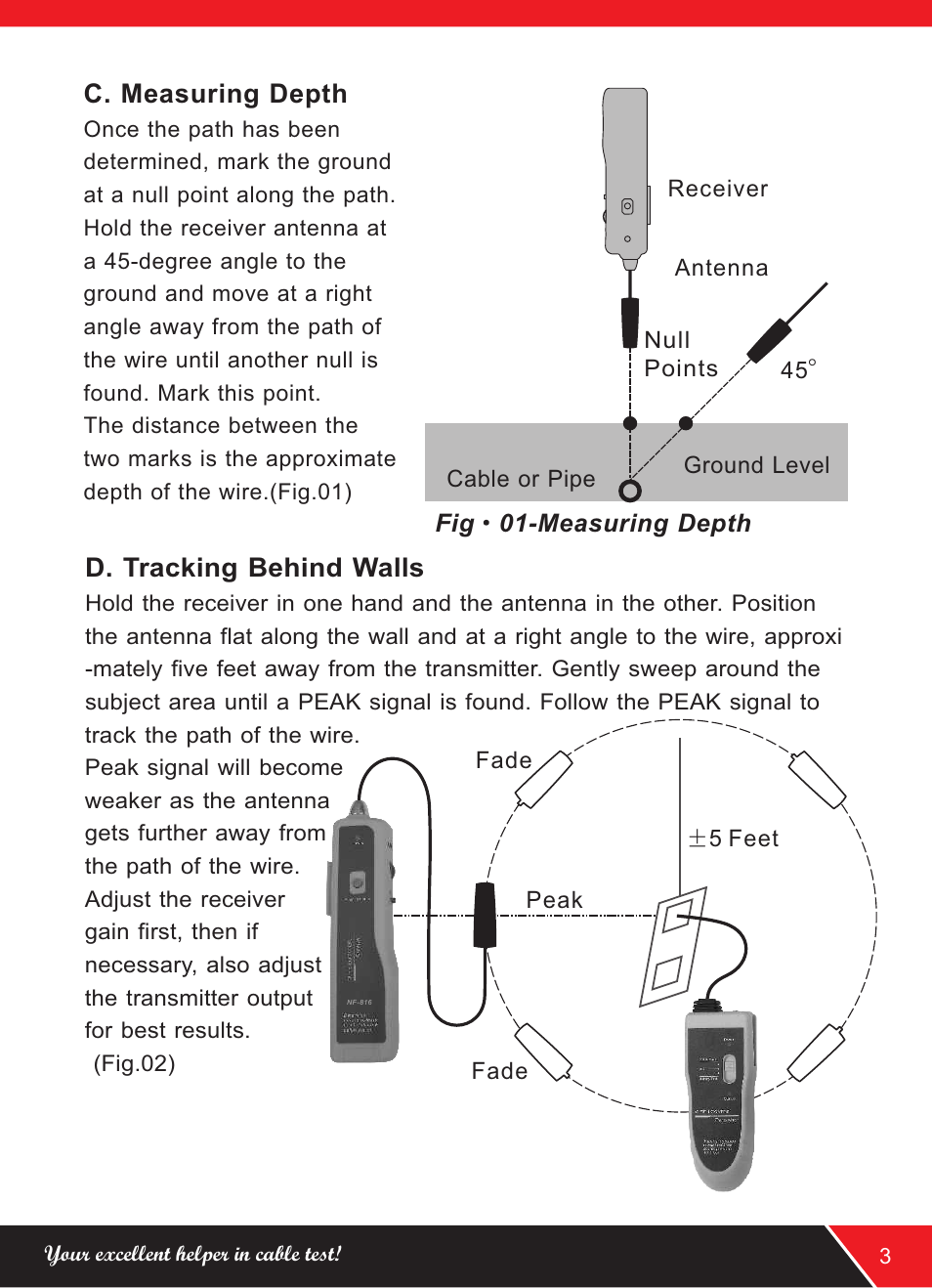 D. tracking behind walls, C. measuring depth | NOYAFA NF-816 User Manual | Page 5 / 12