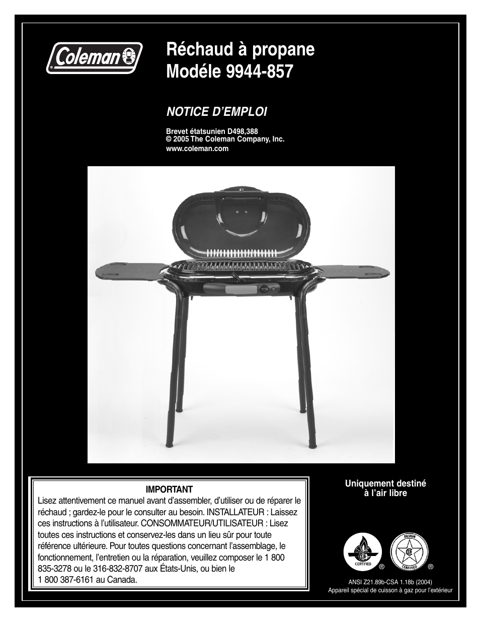 Notice d’emploi | Coleman 9944-857 User Manual | Page 13 / 36