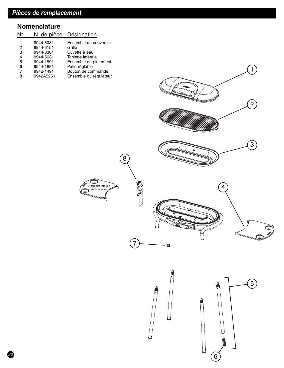 Pièces de remplacement nomenclature | Coleman 9944-857 User Manual | Page 22 / 36