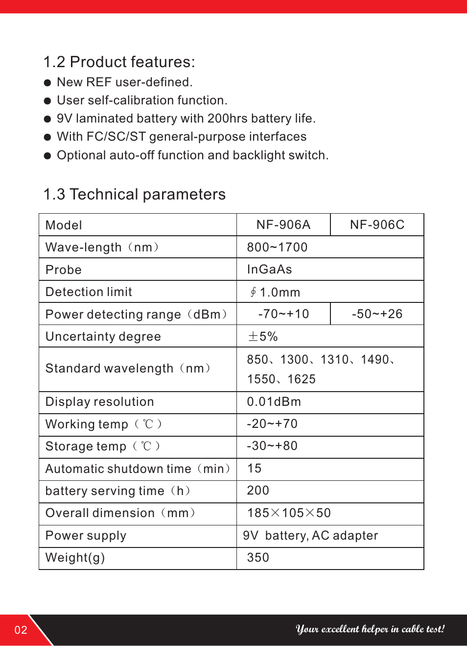 2 product features, 3 technical parameters | NOYAFA NF-906A User Manual | Page 4 / 16