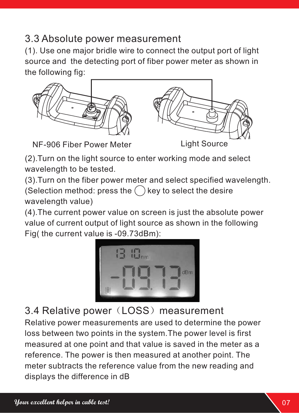 3 absolute power measurement, 4 relative power（loss）measurement | NOYAFA NF-906A User Manual | Page 9 / 16