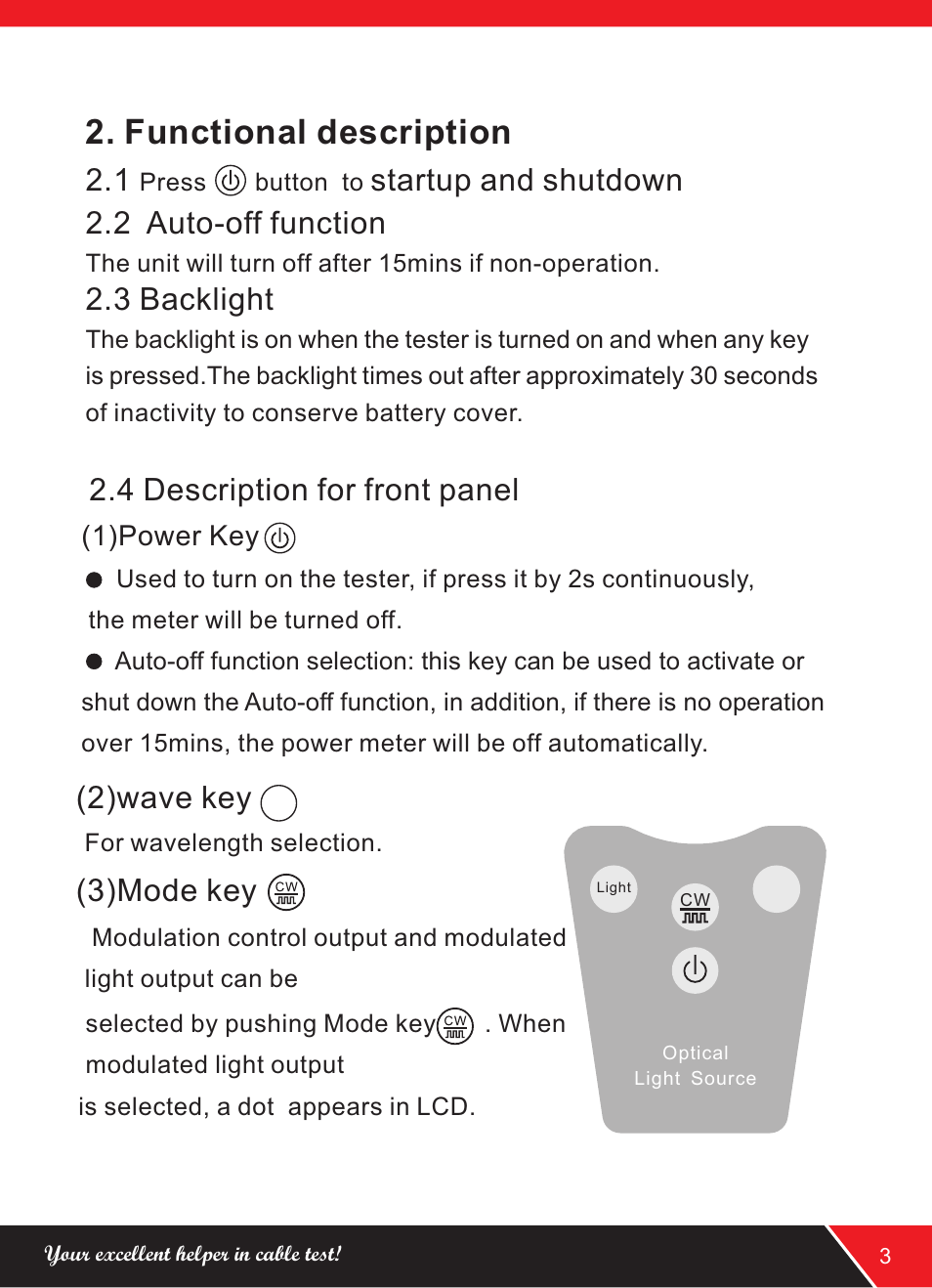 Functional description, 4 description for front panel, 2)wave key | 3)mode key, 2 auto-off function, Startup and shutdown, 3 backlight | NOYAFA NF-902 User Manual | Page 5 / 12