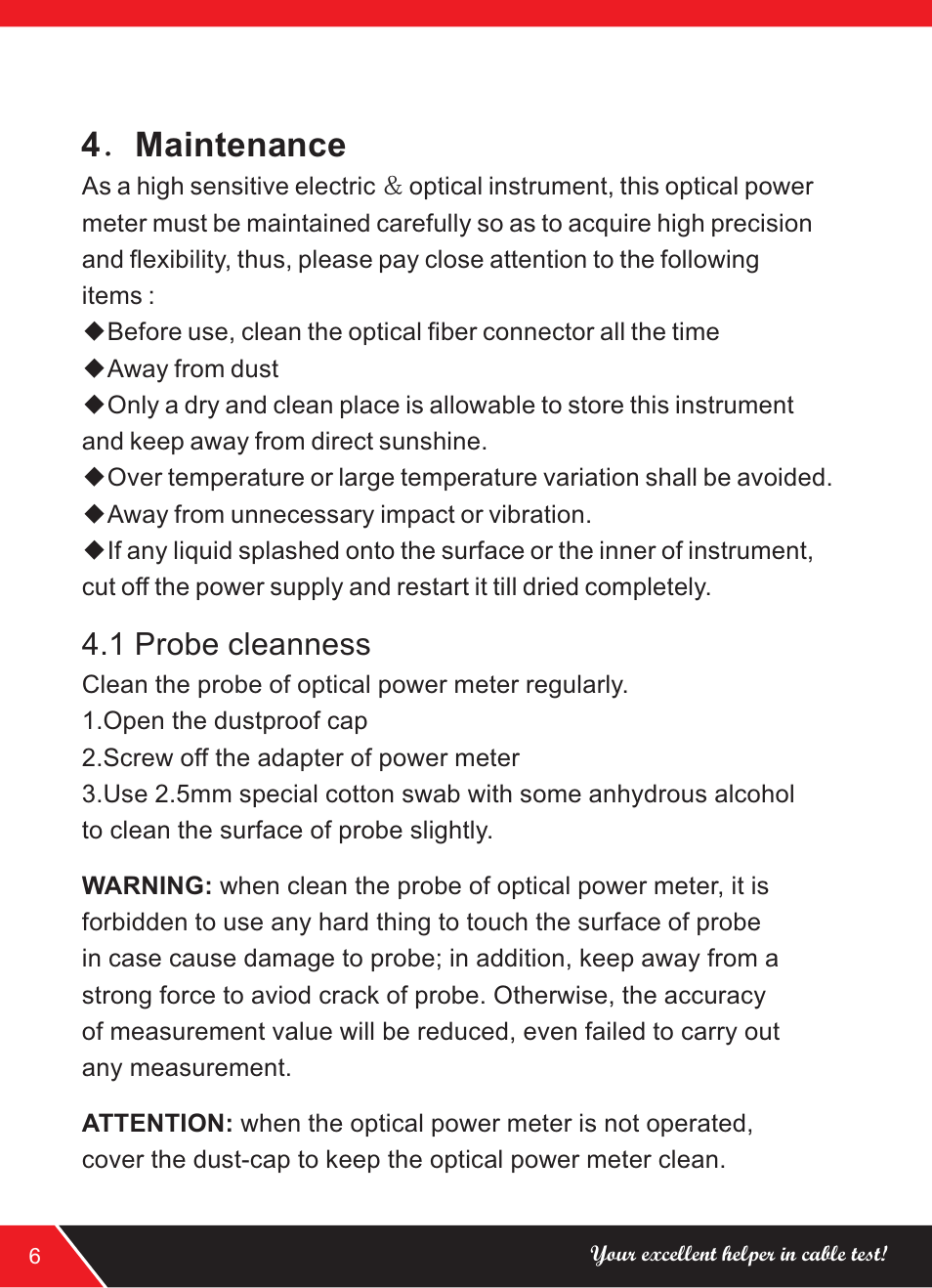 4 ． maintenance, 1 probe cleanness | NOYAFA NF-902 User Manual | Page 8 / 12